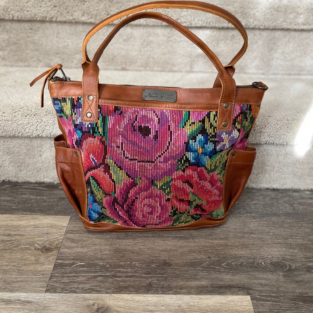 New Nena & Co floral huipil leather MTPB Bag medium